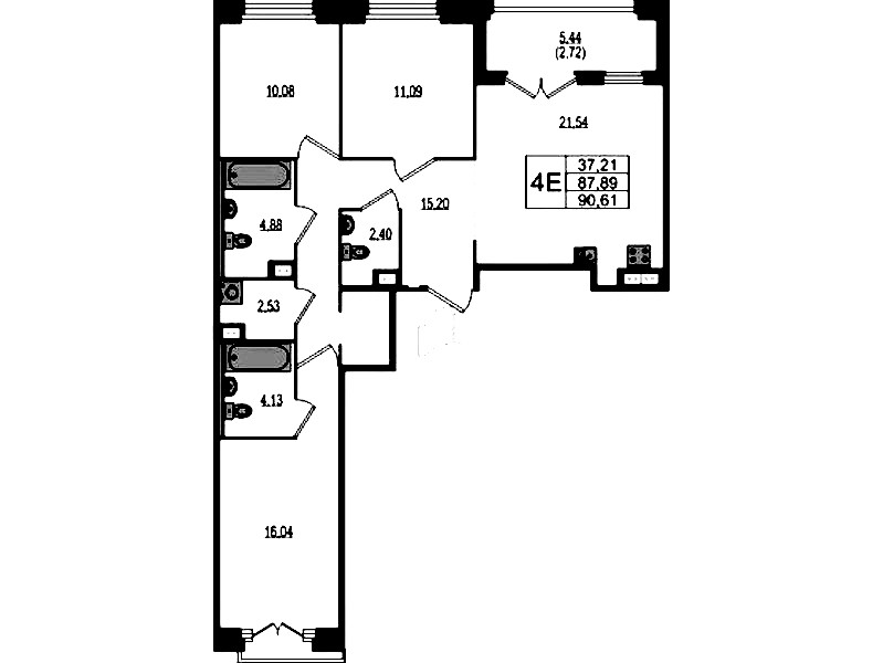 3-комнатная квартира 90.61 м², 3/4 эт., ЖК «Ranta Residence»